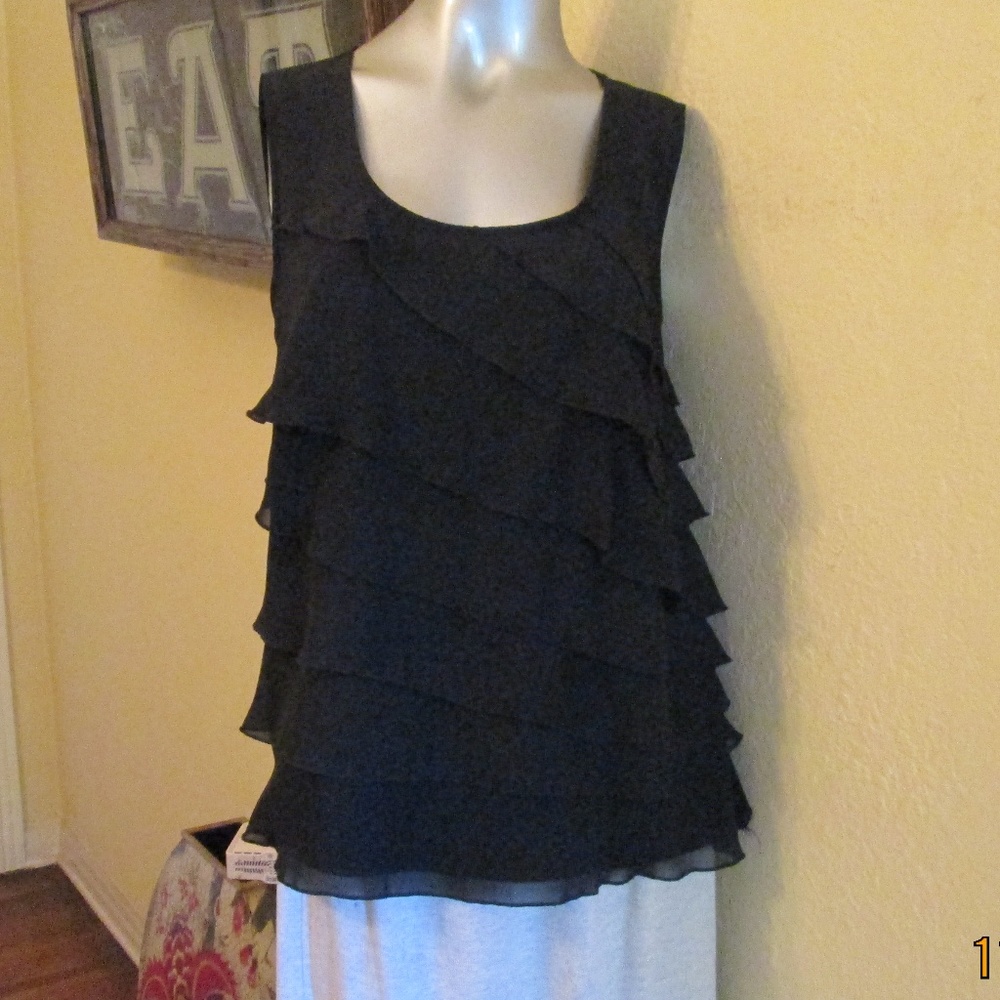Black Layered Sleeveless Loose Blouse Large